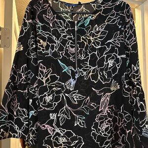 Hummingbird and Floral Boxy Graphic Blouse SzM